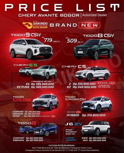 Pricelist Harga Chery jatiasih 2025